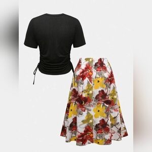 SHEIN Black Top and Floral Skirt Set